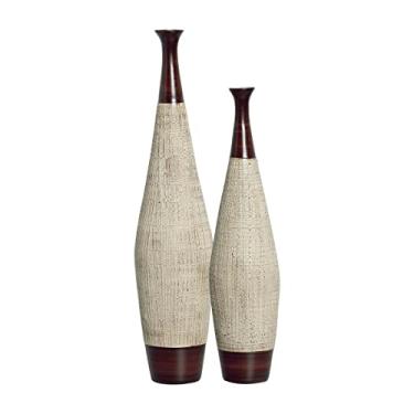 Imagem de Dupla Vaso de Chão Faenza Decoração em Cerâmica M e P Marrom e Palha Ganash