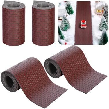 Imagem de Iceyyyy 4 peças de estrada de tijolos marrom avermelhado para vila natalina - 99 x 8,5 cm cortável paisagem de vila natalina - acessórios de vila de Natal em miniatura para decoração de paisagem de