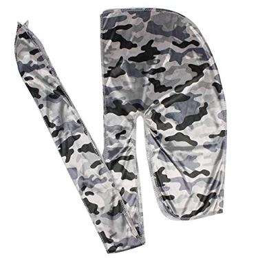 Imagem de Bandana masculina de seda camuflada Durag com alças longas e sedosas (preta)