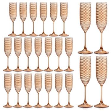 Imagem de Pacote com 24 taças de champanhe de plástico, taças de champanhe ouro rosa, taças inquebráveis para brindes de casamento, taças de vinho de diamante, transparentes, taças de vinho vintage, 155 g para