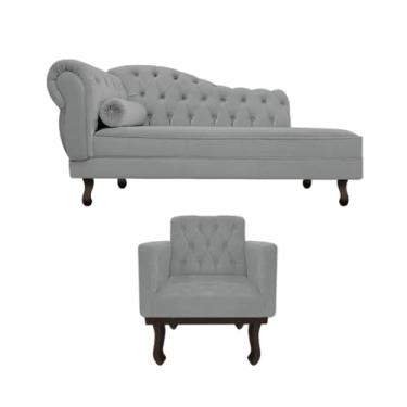 Imagem de Kit Diva Recamier Juliana 120cm Lado Direito e 01 Poltrona Classic Corano Cinza - Amarena Móveis