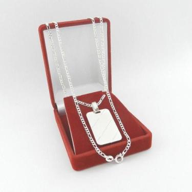 Imagem de Corrente Masculina 80cm 2mm + Placa Folheada Prata CR764 - WNBIJOUTERI