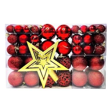 Imagem de Kit C/100 Bolas de Natal Lisas/Foscas/Glitter + Ponteira (Vermelho)