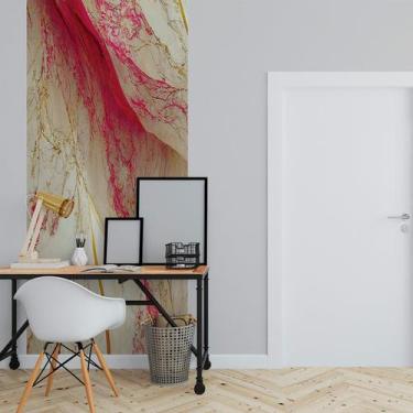 Imagem de Papel de Parede Painel 3D Mármore Branco Vermelho Ouro 1M Revestimento