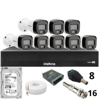 Imagem de Kit 8 Câmeras Intelbras 3220b Full Color Com Áudio Dvr Mhdx 1016-c Int