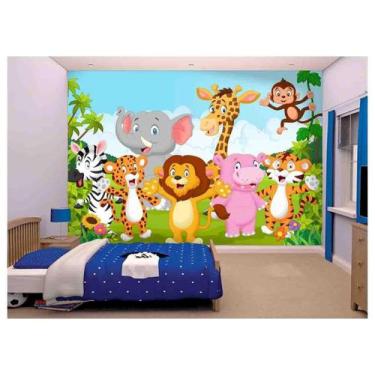 Imagem de Papel De Parede Leão Girafa Zoo Safari Baby Azs88 - Você Decora