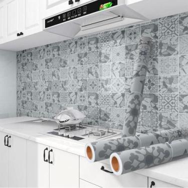 Imagem de Kit 10 Metros de Papel de Parede Adesivo Azulejo Moderno Cinza2- 5 rol