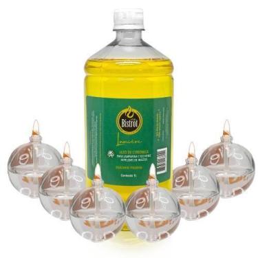 Imagem de Kit 6 Lamparinas Decorativas Bola Incolor + 1L De Citronela - Velas bi