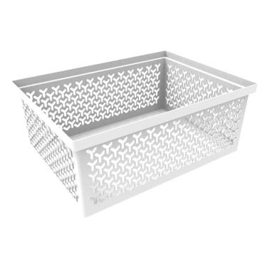 Imagem de Cesto Organizador Crippa Grande Branco Retangular Escritório Closet Banheiro Lavanderia
