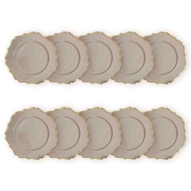 Imagem de Kit 10 Sousplat Bege C/ Dourado Polipropileno 33Cm Rafimex