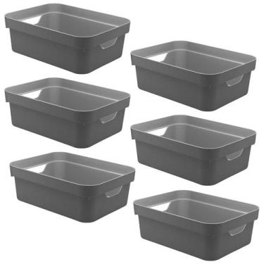 Imagem de Kit 6 Caixa Plástica 10,5L Organizadora Multiuso OU Cinza