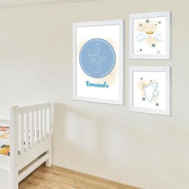 Imagem de Kit 3 Quadros Decorativos para Quarto Infantil Bebê com Moldura Oração