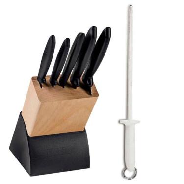 Imagem de KIT - Faqueiro Plenus 6 Peças + 1 Chaira Estriada 10 Pol Profissional 