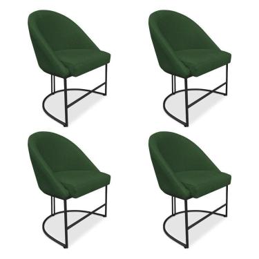Imagem de Kit 04 Cadeiras Poltrona De Jantar Bela Suede Verde Base Metálica Industrial Preto - Pallazio