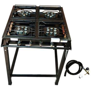 Imagem de Fogão industrial 4 bocas alta pressão preto c/ mangueira e registro - 