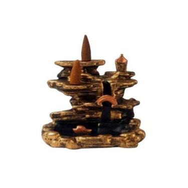 Imagem de Incensario Cascata Oriental Cone Vareta Resina Dourado - Hp Decor