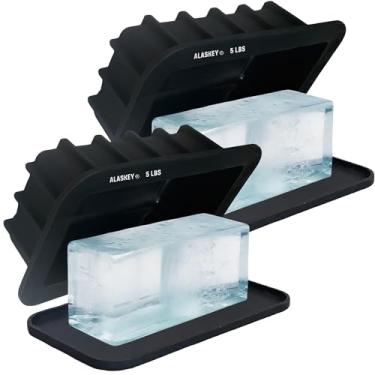 Imagem de Alaskey Molde de bloco de gelo extragrande de 2,3 kg com tampa (pacote com 2) | Crie tijolos de gelo perfeitos | Molde de silicone profissional para criar cubos de gelo gigantes, ideal para banhos de