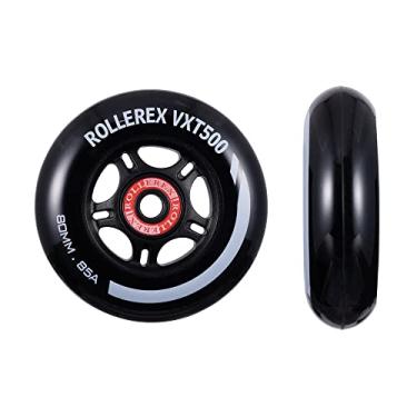 Imagem de Rollerex Rodas de skate VXT500 RipStik/Inline (pacote com 2 com rolamentos, espaçadores e arruelas) – Use em lâminas de rolo, placas de rodízio RipStik, RipSticks, bagagem, bagagem ou cadeiras de rodas (aço preto, 76 mm)