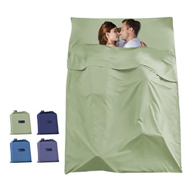 Imagem de Somoya Saco de dormir forro leve para viagem, para acampamento, cama, saco de dormir, forro para adultos, leve, quente, quente, hotel, saco de dormir, para ambientes internos e externos, Verde, 63 x 82.6inch(160 x 210cm)