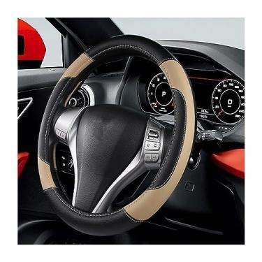 Imagem de BELOMI Capa de volante de carro de couro, universal 38 cm para carro caminhão SUV, antiderrapante e respirável, design de estilo esportivo protetor de volante inodoro, acessórios de interior automotivo (bege)