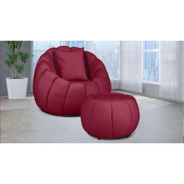 Imagem de Kit Poltrona C/ Puff + Almofada Concha Veludo Vermelho - LM DECOR
