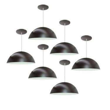Imagem de Kit 6 Luminária Pendente Meia Lua 50cm Interior Branco Brilho Com Fiaç