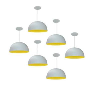 Imagem de Kit 6 Luminária Pendente Meia Lua 24cm Interior Amarelo Com Fiação 110