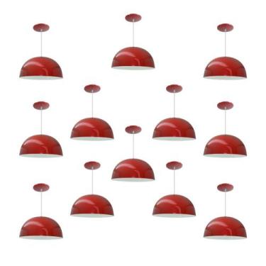 Imagem de Kit 12 Luminária Pendente Meia Lua 24cm Com Interior Branco Brilho Fia