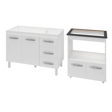 Imagem de Armário Gabinete Pia De 120 Cm Bianca Com Balcão Cooktop 5 Bocas E Forno Elétrico Elisa Branco