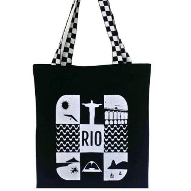 Imagem de Bolsa Ecobag 100% algodãoBlack Rio Sun alça xadrez - CARIOCA MAIS