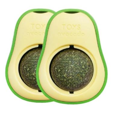 Imagem de Kit 02 Brinquedo Interativo Abacate Para Gatos Com Catnip Erva Relaxante Anti Estresse Bola de Lamber Petbuco Natural