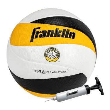 Imagem de Franklin Sports PVF Real Pro Indoor Game Voleibol – Tamanho oficial de vôlei profissional para jogos – Capa de microfibra com 12 painéis – Bola + bomba com conjunto de agulhas
