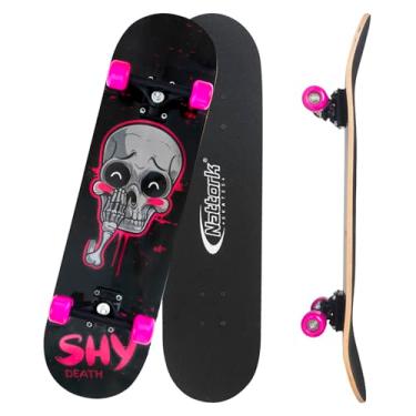 Imagem de Nattork Skates 31 polegadas esqueleto rosa completo madeira 9 camadas bordo canadense truques skate pranchas para meninos meninas jovens adolescentes iniciantes