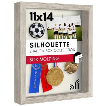 Imagem de Americanflat Moldura de caixa de sombra de 28 x 35,5 cm com vidro resistente a estilhaços - Coleção Silhouette - Estojo grande para exibição de mesa e parede - Madeira flutuante com parte traseira de