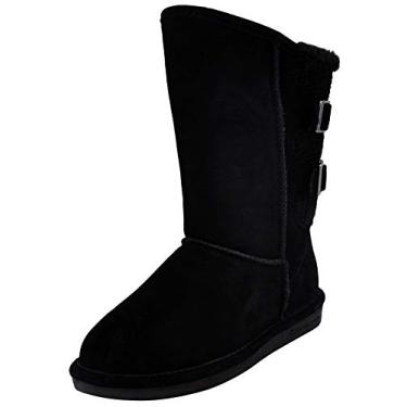 Imagem de BEARPAW Boshie feminina várias cores | Bota feminina clássica de camurça | Bota feminina sem cadarço | Bota de inverno confortável, Suéter preto/preto nas costas, 38