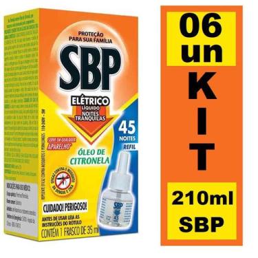 Imagem de Kit 6 Repelente Elétrico Líquido Refil SBP 35ml 45 Noites