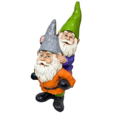 Imagem de Escultura Anão Gnomo Duende Duplo Para Jardim em Resina - LZ Decoraçõe