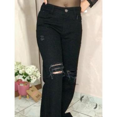 Imagem de Calça wide jeans destroyed preta - tinder jeans
