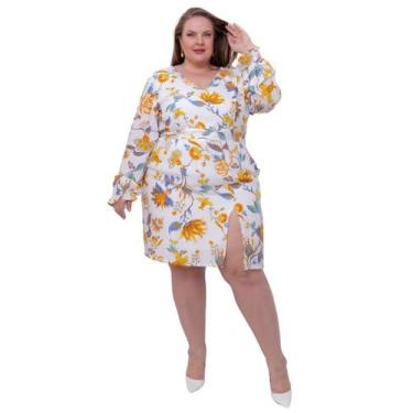 Imagem de Vestido Feminino Curto floral Decote V Fenda Lateral Manga Longa Bufan