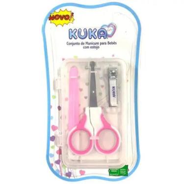 Imagem de Kit Manicure Bebê Tesoura Lixa Cortador Unhas Higiene Rosa - Kuka