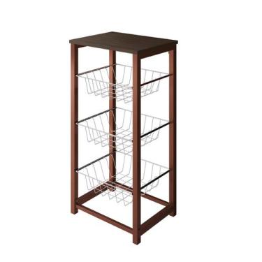 Imagem de Fruteira de Chão Cozinha Desmontada Aço Cobre Cesto Branco Tampo Amend