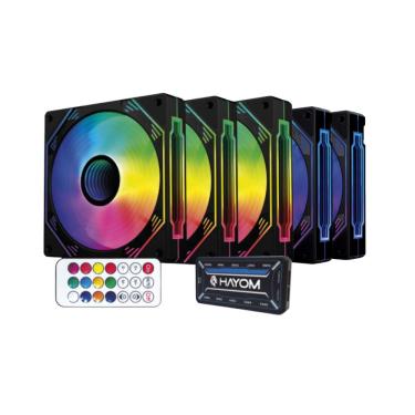 Imagem de Kit 5 Fans Hayom RGB 120mm C/Controladora Preto - FC1308
