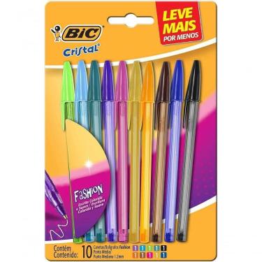 Imagem de Canetas Coloridas Bic Cristal Fashion 10 Cores Vibrantes Ponta Esferográfica
