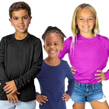 Imagem de Kit com 3 Camiseta Proteção UV+50 Infantil Meninos e Meninas Cores Lin