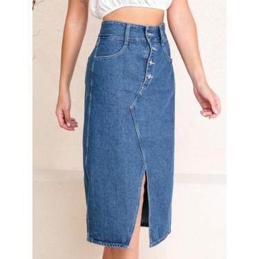 Imagem de DOUTORAS MODAS Saia Jeans Com Fenda 5253 Estilo e Versatilidade , Escu