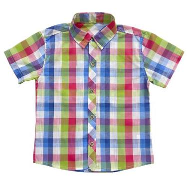 Imagem de Camisa Infantil Look Jeans Manga Curta Xadrez, Rosa, 4