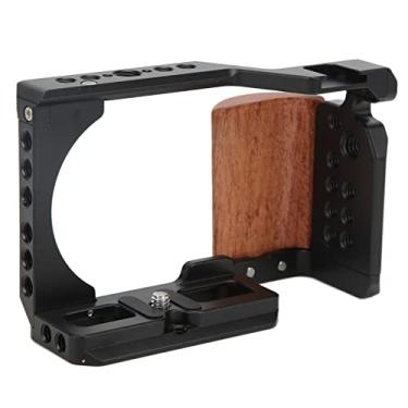 Imagem de Gaiola de Câmera para ZV E10 Equipamento de Gaiola de Extensão de Câmera de Filmagem de Vídeo Suporte de Montagem de Gaiola de Proteção de Liga de Alumínio Com Alça de Madeira