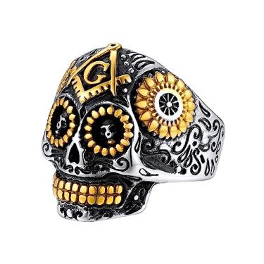 Imagem de FaithHeart Anéis de sinete maçônico para homens, joias maçônicas de aço inoxidável, anel de polegar de motociclista punk com embalagem delicada, Aço inoxidável, Sem pedra preciosa