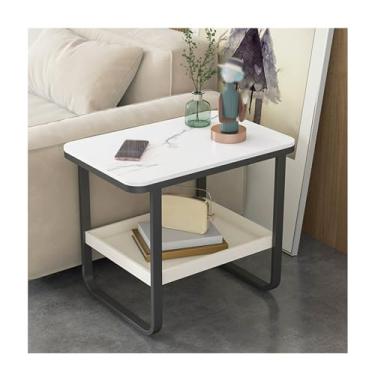 Imagem de Sofa side table，Bedroom Side Table，Small coffee table，Coffee Tables for Living Room，Nightstand，Storage Shelves，Open Storage，for Small Spaces，Bedroom，Living Room(White+black,50*40*50cm/19.7*15.7*19.7in