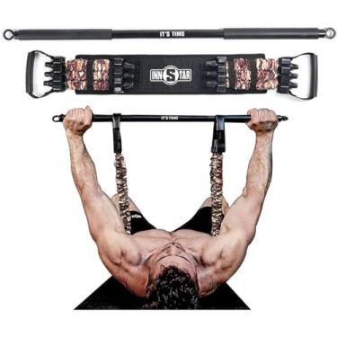 Imagem de INNSTAR Faixa ajustável de supino com barra, faixas de resistência push-up atualizadas, equipamento de treino portátil para construção de peito, expansor de braço para treino em casa, academia,